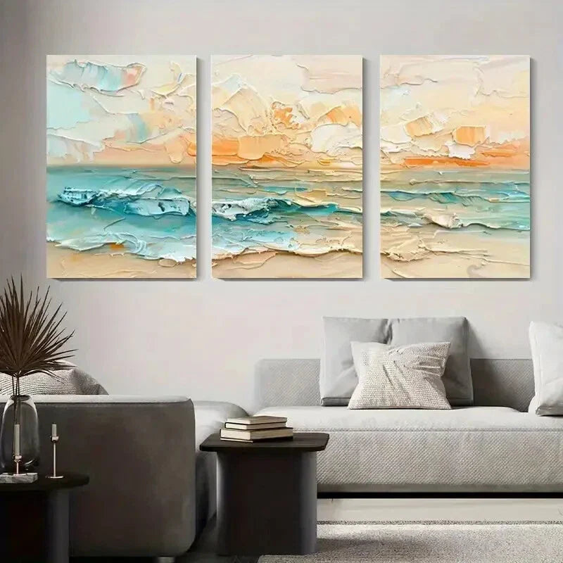 3pcs Oceanic Landscape Beach Waves Metal Print Ready to Hang Art