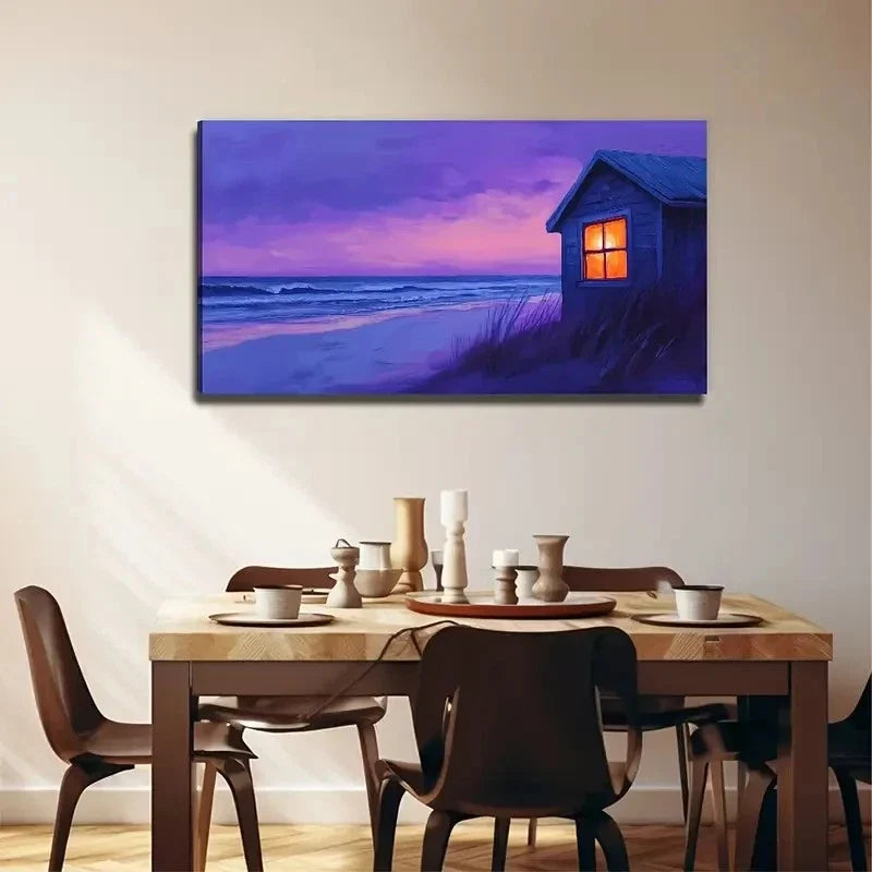 Modern Beach Cottage Perfect Wall Art Canvas Office Home Room Framed 80x45cm