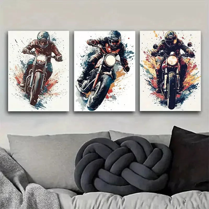3pcs  Vibrant An Energetic Motorcycle Rider  Wall Art Set Canvas Framed 40x60cm - High Quality Print 100% Australian Made Wall Canvas Ready to Hang