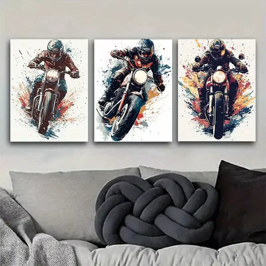 3pcs  Vibrant An Energetic Motorcycle Rider  Wall Art Set Canvas Framed 40x60cm - High Quality Print 100% Australian Made Wall Canvas Ready to Hang