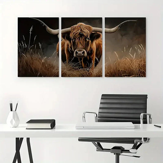 3pcs Rustic Highland Cattle Farm Animal Metal Print Ready to Hang Art
