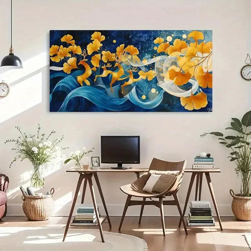Ginkgo Biloba Leaf Modern Wall Art Canvas Office Home Room Framed 120x60cm