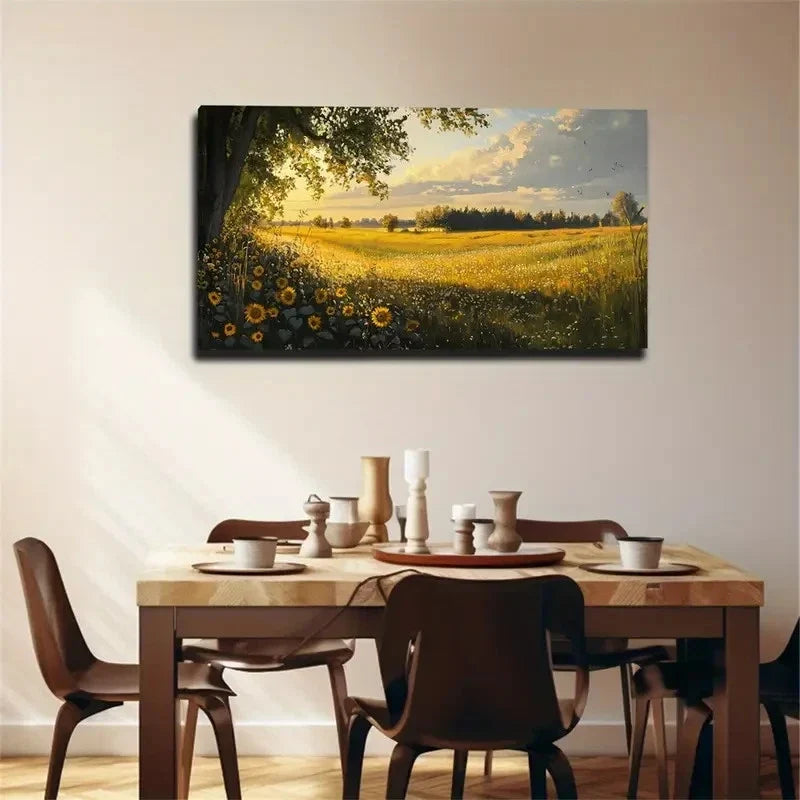 Daisies & Trees Modern Bohemian Wall Art Canvas Office Home Room Framed 120x60cm