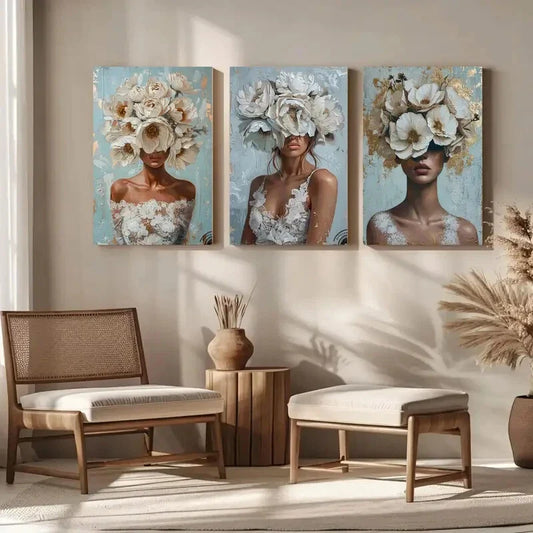 3pcs Roses & Headscape Modern Artistic Metal Print Ready to Hang Art