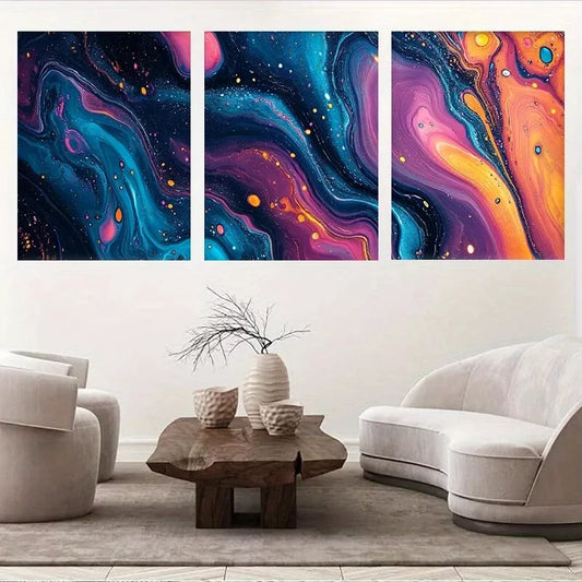 3pcs  Cosmic Fluid Abstract Galaxy Swirl Wall Art Set Canvas Framed 40x60cm - High Quality Print 100% Australian Made Wall Canvas Ready to Hang