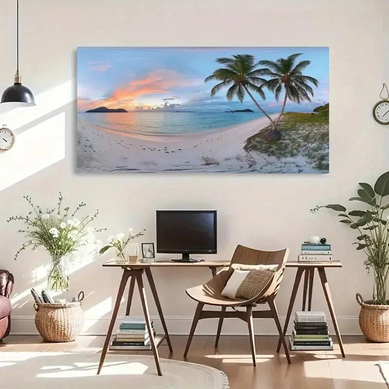 Ocean Waves Tropical Beach Wall Art Canvas Office Home Room Framed 80x45cm