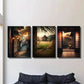 3pcs Japanese Classical Architecture at Sunset Wall Art Set Canvas Framed 40x60cm - High Quality Print 100% Australian Made Wall Canvas Ready to Hang
