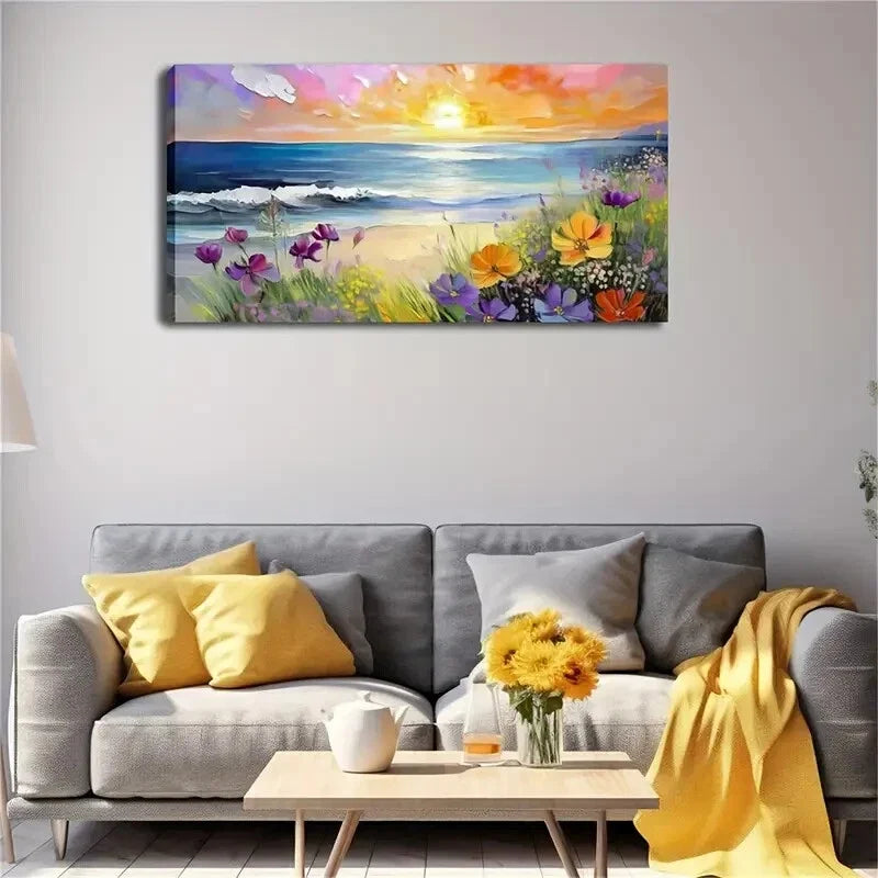 Ocean Waves & Colorful Beach Wall Art Canvas Office Home Room Framed 120x60cm