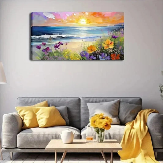 Ocean Waves & Colorful Beach Wall Art Canvas Office Home Room Framed 120x60cm