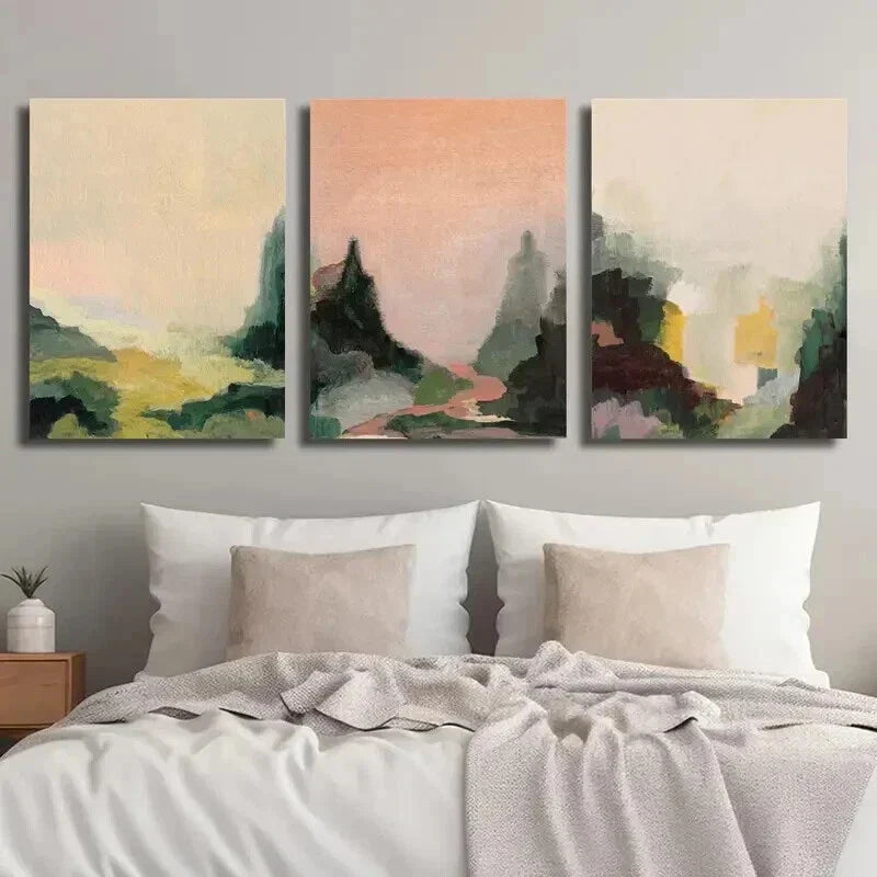 3pcs Abstract Retro Forest Landscape Wall Art Set Canvas Framed 40x60cm - High Quality Print 100% Australian Made Wall Canvas Ready to Hang