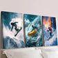3pcs Skiing and Kayaking Surfing Wall Art Set Canvas Framed 40x60cm - High Quality Print 100% Australian Made Wall Canvas Ready to Hang