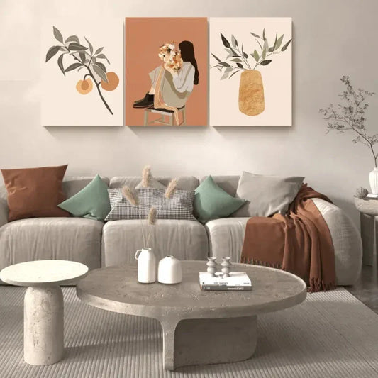 3pcs Modern Flowers and Plants Female Triple Metal Print Ready to Hang Art