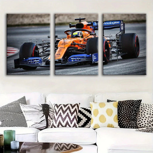 3pcs Formula Racing Mural Oil Paintings Metal Print Ready to Hang Art