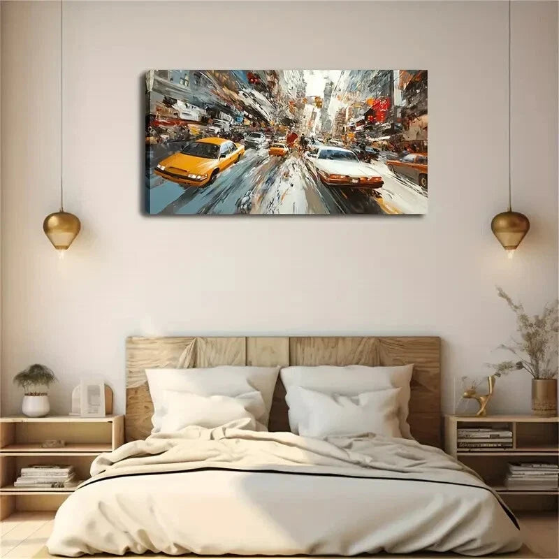 Dynamic City Street Scene Wall Art Canvas Office Home Room Framed 120x60cm
