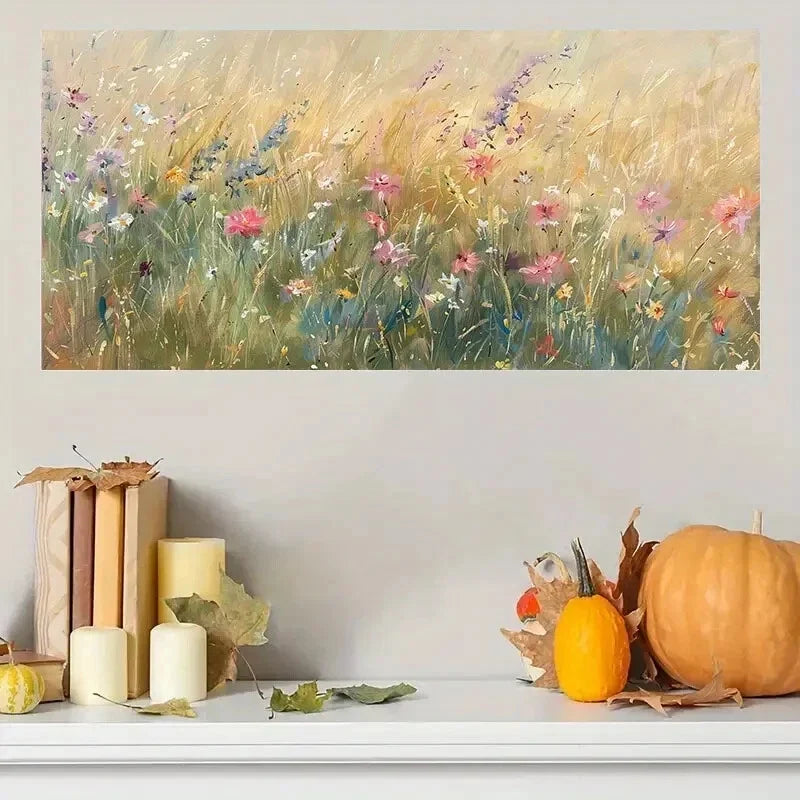 Wildflower Field Painting Wall Art wall canvas office home room framed 80x45cm