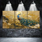 3pcs Stunning Gold Modern Peacock Metal Print Ready to Hang Art