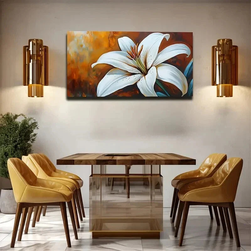 Blooming Lily Minimalist Modern Wall Art Canvas Office Home Room Framed 120x60cm.