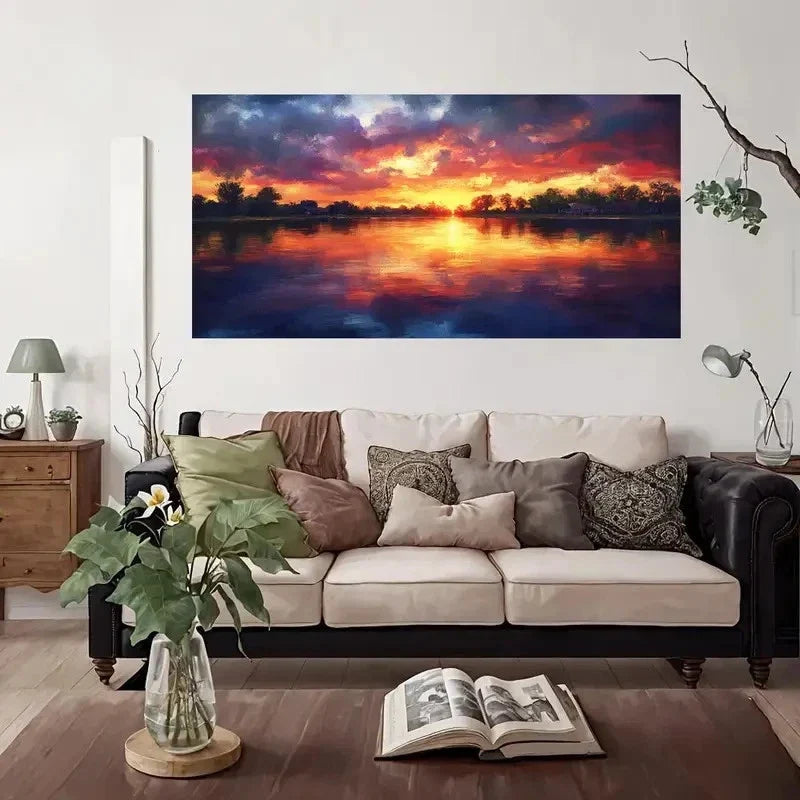 Lake Sunset Nature Beauty Wall Art Canvas Office Home Room Framed 80x45cm