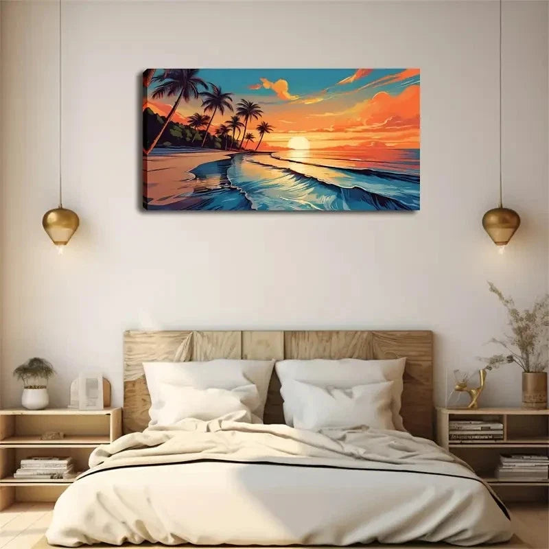 Beach Sunset Landscape Deco Wall Art Canvas Office Home Room Framed 120x60cm