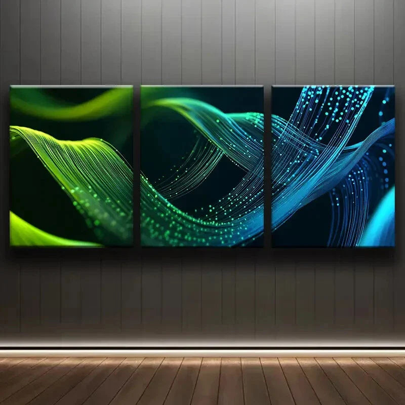 3pcs Colorful Green Digital Blue Green Perfect Wall Art Set Canvas Framed 40x60cm - High Quality Print 100% Australian Made Wall Canvas Ready to Hang