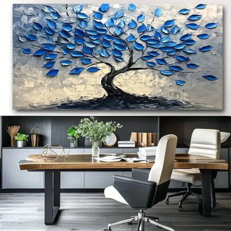 Minimalist Blue & Black Decor Wall Art Canvas Office Home Room Framed 80x45cm
