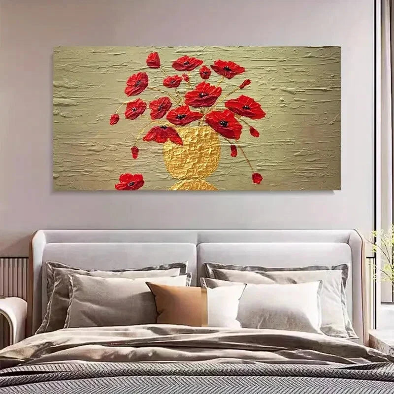 Red Poppy Blooms Bouquet Wall Art Canvas Office Home Room Framed 120x60cm