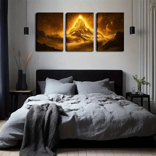 3pcs Golden light shining Magic hilltop abstract Wall Art Set Canvas Framed 40x60cm - High Quality Print 100% Australian Made Wall Canvas Ready to Hang