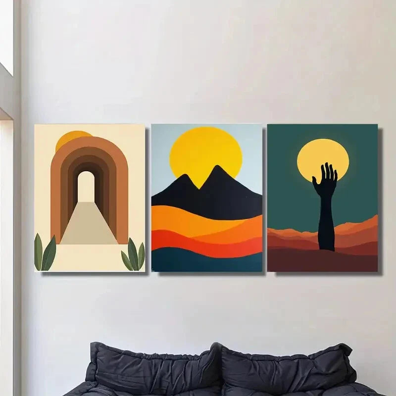3pcs Geometric Landscape Canvas Prints Metal Print Ready to Hang Art
