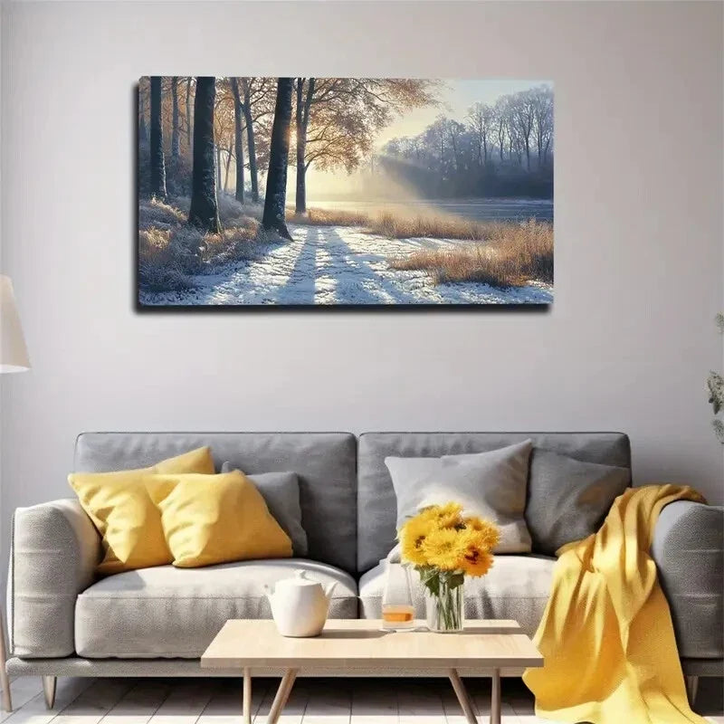 A Thin Layer Of Snow Covering Wall Art Canvas Office Home Room Framed 120x60cm