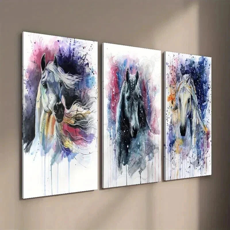 3pcs Colorful Abstract Horse Painting Wall Art Set Canvas Framed 40x60cm - High Quality Print 100% Australian Made Wall Canvas Ready to Hang