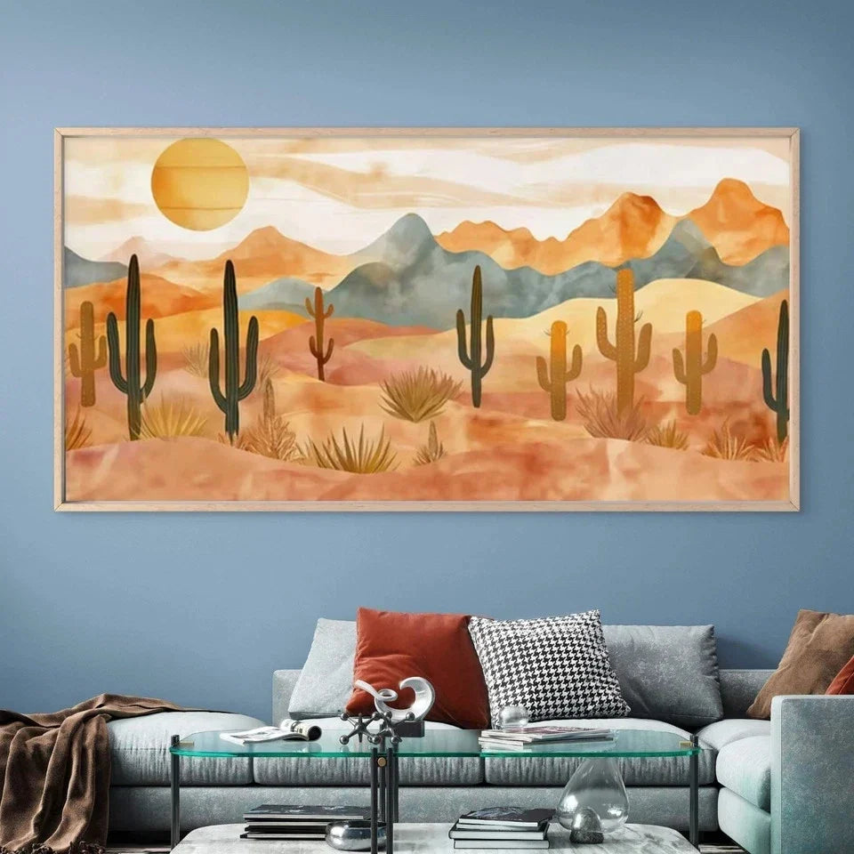 Desert Landscape Cactus Wall Art Canvas Office Home Room Framed 120x60cm