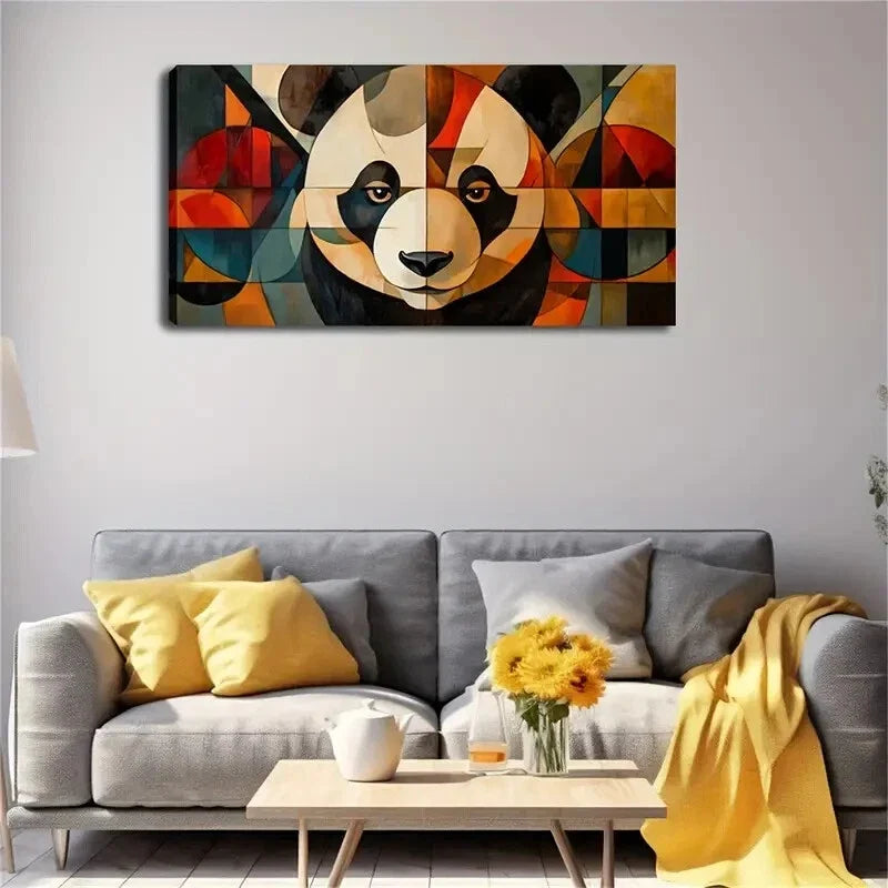 Minimalist Geometric Panda Wall Art Canvas Office Home Room Framed 120x60cm