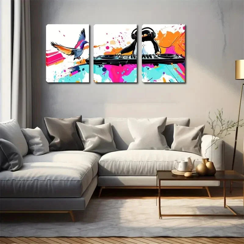 3pcs Animal music writer Children's fun style Wall Art Set Canvas Framed 40x60cm - High Quality Print 100% Australian Made Wall Canvas Ready to Hang