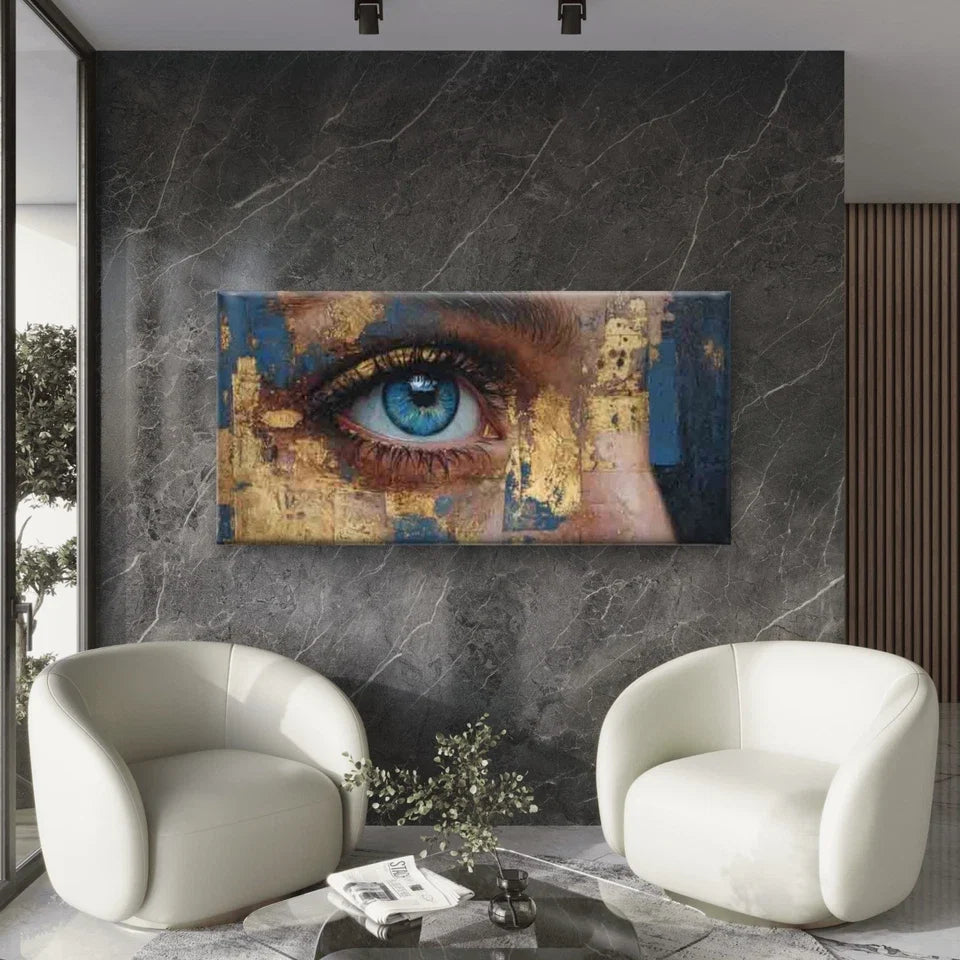 Golden Eye, an Abstract Wall Art Canvas Office Home Room Framed 120x60cm