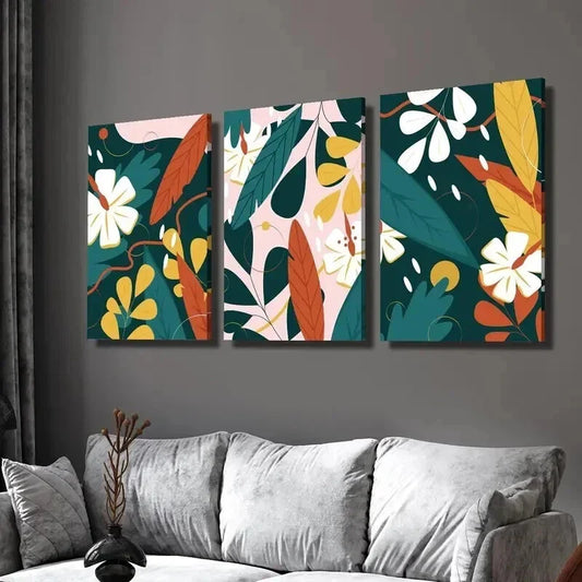 3pcs Floral & Geometric Abstract Design Wall Art Set Canvas Framed 40x60cm - High Quality Print 100% Australian Made Wall Canvas Ready to Hang