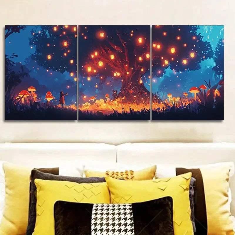 3pcs Lanterns on the Tree Colorful Sky Perfect Wall Art Set Canvas Framed 40x60cm - High Quality Print 100% Australian Made Wall Canvas Ready to Hang