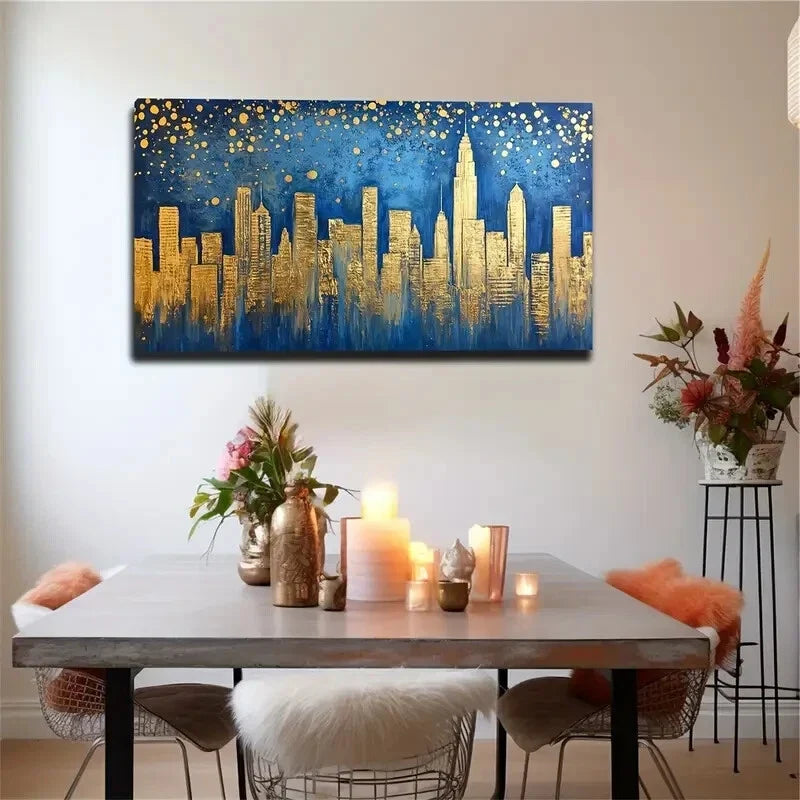 Golden High-Rise Buildings Wall Art Canvas Office Home Room Framed 120x60cm