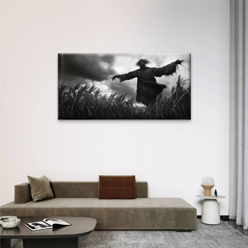 Cornfield Dark Black White Wall Art Canvas Office Home Room Framed 80x45cm