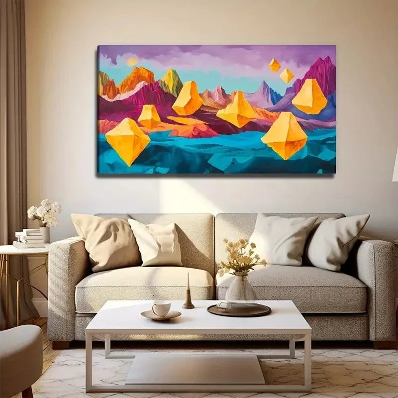 Abstract Floating Yellow Stones Wall Art Canvas Office Home Room Framed 120x60cm