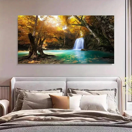 Autumn Forest Maple Leaf Wall Art Canvas Office Home Room Framed 120x60cm