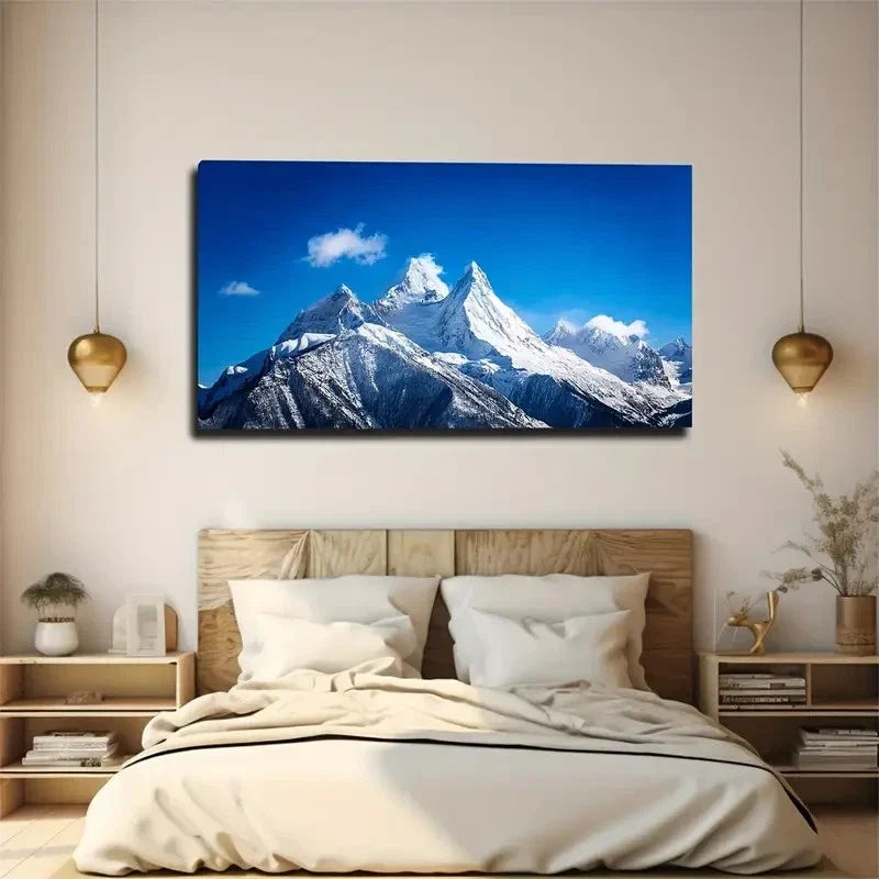 Majestic Snow-Capped Wall Art Canvas Office Home Room Framed 80x45cm