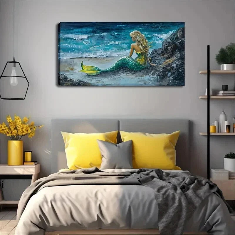 Ocean Waves Mermaid Beauty Wall Art Canvas Office Home Room Framed 120x60cm