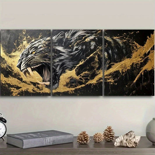 3pcs Black Golden Marble Painting Metal Print Ready to Hang Art