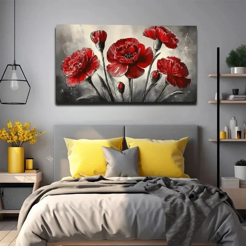 Dark Red Poppies Wall Art Canvas Office Home Room Framed 80x45cm