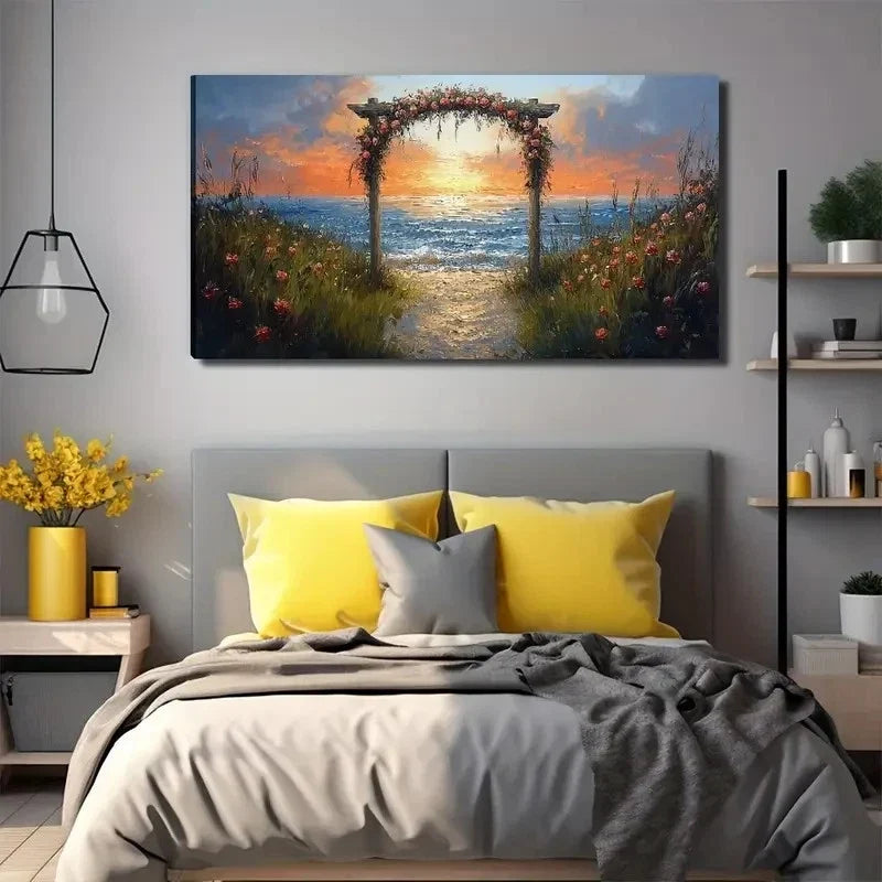 Vibrant Sunset & Ocean View Wall Art Canvas Office Home Room Framed 120x60cm