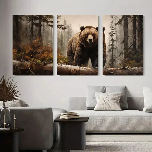 3pcs Brown Bear Forest Wildlife Nature Metal Print Ready to Hang Art