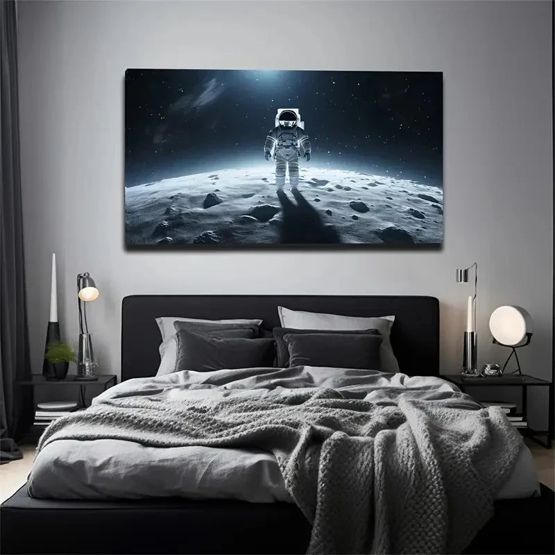 Astronaut On Moon Surface Wall Art Canvas Office Home Room Framed 120x60cm