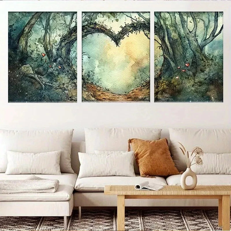 3pcs Nature Pathway Enchanted Forest Heart Arch Wall Art Set Canvas Framed 40x60cm - High Quality Print 100% Australian Made Wall Canvas Ready to Hang