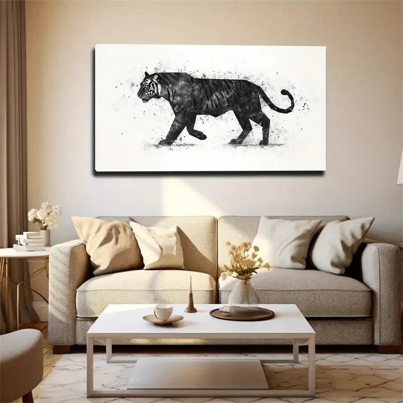Splatter Black Tiger Suitable Wall Art Canvas Office Home Room Framed 80x45cm