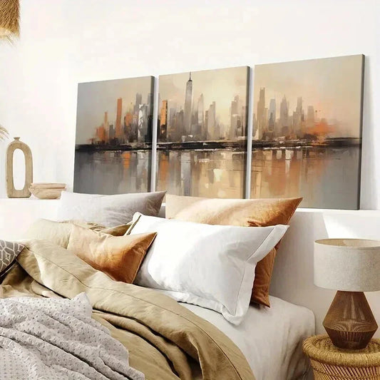 3pcs Abstract Modern Cityscape Decor Wall Art Set Canvas Framed 40x60cm - High Quality Print 100% Australian Made Wall Canvas Ready to Hang